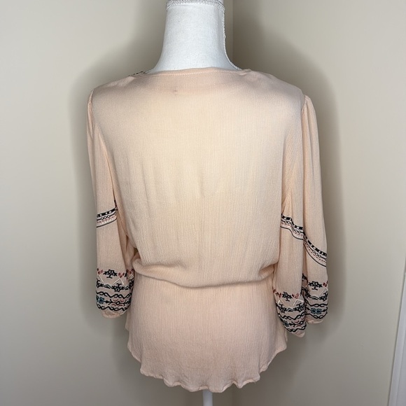 Soieblu Pale Peach Embroidered Rayon Wrap Look Top - Picture 4 of 12